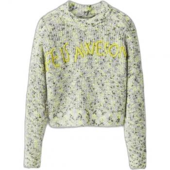 Desigual Green Polyester Sweater - S, Round-neck Knitwear, female, Size: S, Embroidered Logo, Long-Sleeved Shirt with Contrasting Details