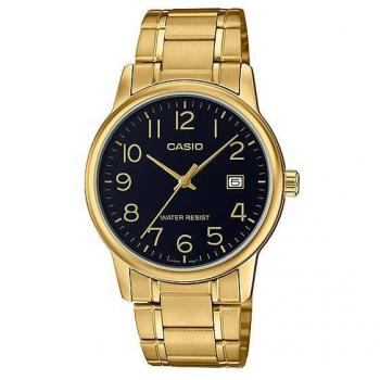 Casio #MTP-V002G-1B Men's Standard Analog Gold Tone Stainless Steel Date Watch