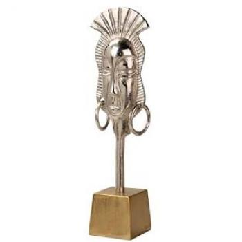 Figura Decorativa de Cara en Aluminio Plateado/Dorado - 14x10x50 cm - Estilo y Elegancia