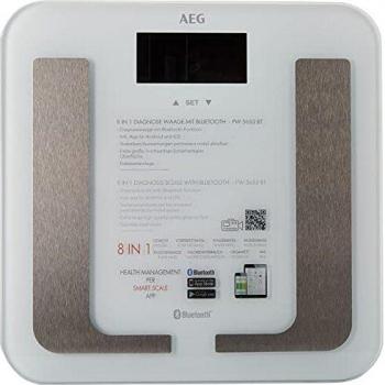 AEG PW 5653 BT - Báscula de análisis de 8 funciones, Bluetooth compatible con Android e iOS, color blanco y plata