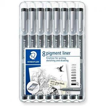 Estuche de 8 Estilógrafos Pigment Liner Staedtler con Puntas Calibradas en Negro