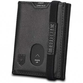 DODENSHA Carteras Hombre Pequeña Tarjetero Monedero Hombre Billeteras para Hombre RFID Cartera Cuero Hombre con Cremallera, 7 Ranuras para Tarjetas, 1 Ranuras para ID, Banda Elástica