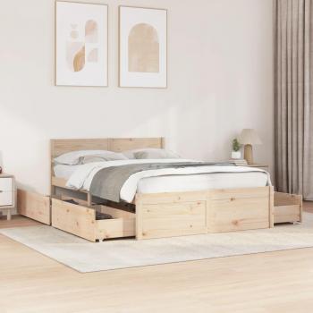 Estructura de cama con cajones de madera maciza de pino 135x190 cm marrón sin colchón