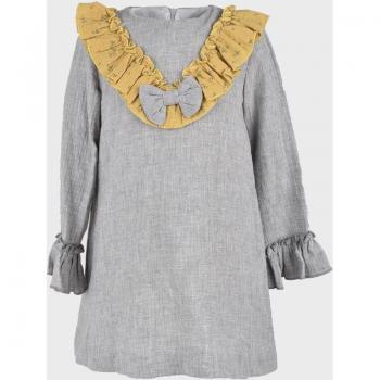 Vestido de niña gris con volante y detalles en algodón orgánico