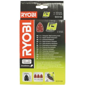 Sada de 10 hojas de lija triangulares autoadhesivas Ryobi SCS10A - Granos 60, 80 y 120