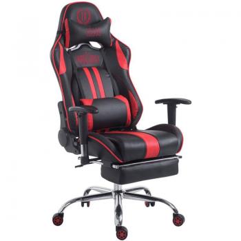 Silla de Oficina Gamer con Reposapiés Extensible y Mecanismo Basculante en PVC Negro/Rojo