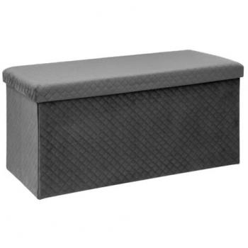 Puff Doble Plegable de Terciopelo Gris con Espacio de Almacenamiento 2 en 1