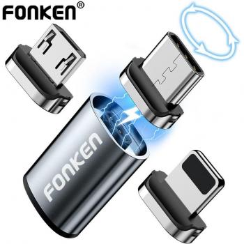 Adaptador de Cargador Magnético FONKEN Tipo C a Micro USB con Conector para Teléfono Móvil iOS