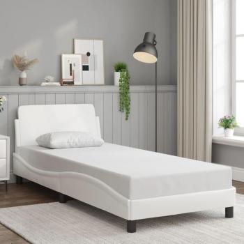 Cama con cabecero en piel sintética blanca 80x200 cm