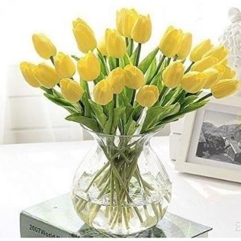 cozyswan® Calidad Alta Artificial Flor Tulipán Látex Verdadera del Tacto para Decoración de Fiestas,Cumpleaños ,Boda,Partidos Color Amarillo 20 pcs