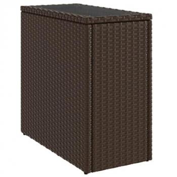 Brown Poly Rattan Garden Side Table with Glass Top 58x27.5x55 cm