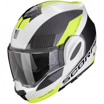 Casco Modular Scorpion EXO-TECH EVO Blanco-Amarillo, características: diseño modular, visera ajustable, sistema de ventilación avanzado, interior desmontable y lavable, homologación DOT/ECE