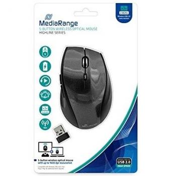 Mouse Óptico Inalámbrico MediaRange MROS207, 5 Botones, 1600 DPI, Carbono Negro