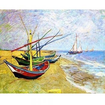 Legendarte Cuadro Lienzo, Impresión Digital - Barcos De Pesca En La Playa De Les Saintes-Maries-De-La-Mer Vincent Van Gogh, cm. 80x100 - Decoración Pared