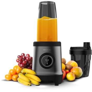 Batidora de Vaso Individual Nutriblender Fusion Touch 1000W con Cuchilla 6 Hojas Black Titanium, 2 Botellas de 500ml y 900ml, Luz Indicadora y Tapas Intercambiables