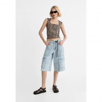 Stradivarius Bermuda Denim Shorts with Multiple Pockets in Blue - Size 4 and Size 8