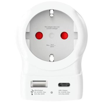 Adaptador de viaje SKROSS Europa a Reino Unido con 2 puertos USB (1 USB tipo A y 1 USB tipo C) - Carga rápida 20W, color blanco