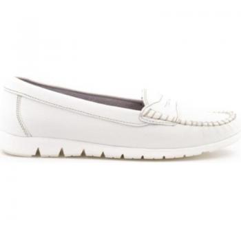 Mocasín de piel Descanflex 23404 para mujer, color blanco, con diseño cómodo y elegante