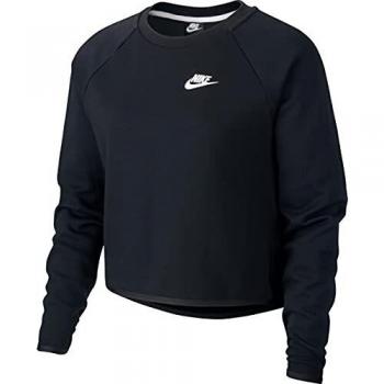 NIKE W NSW TCH FLC Crew Camiseta de Manga Larga, Mujer, Black/Black/White, XS