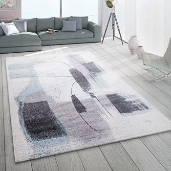 Alfombra Salón Pelo Corto Moderno Diseño Vintage Abstracto Color Pastel Gris Turquesa 200x290 cm