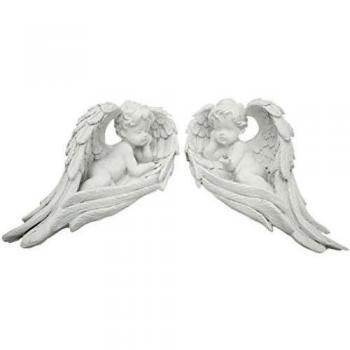 Conjunto de alas de ángel 2 yacen en poliresina, blanco, con Diam.kugel 20 x 9,5 x 6,5 cm