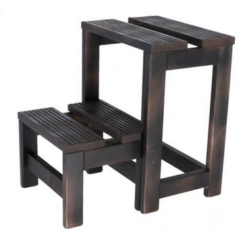 Taburete Escalera Wellhome de Madera Haya | 2 Peldaños | Acabado Aceite | Dimensiones: 32x42x40 cm | Color: Wengue y Negro