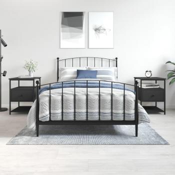 Mesitas de noche vidaXL 2 unidades madera ingeniería 40x42x56 cm Negro, Roble Sonoma, Roble ahumado para habitación, dormitorio, salón y estudio, mesa auxiliar