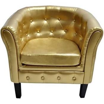 vidaXL Sillón de Cuero Artificial Dorado con Botones y Estructura de Madera