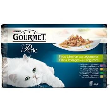 Gourmet Perle Finas Láminas en Salsa con Verduras Multipack (Cordero, Pollo, Conejo, Ternera) 4x85g