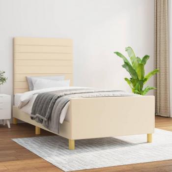 Estructura de cama con cabecero de tela color crema 100x200 cm