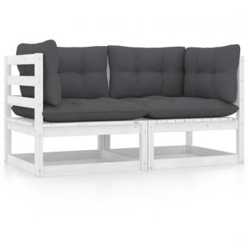VidaXL White Solid Pine 2-Seater Garden Sofa with Cushions