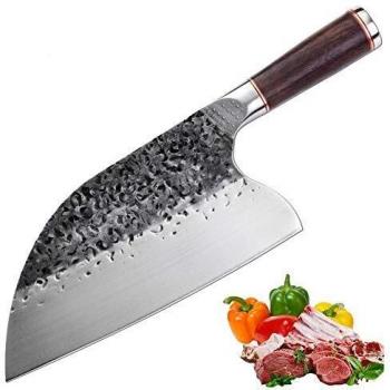Promithi - Cuchillo de cocina profesional, cuchillo de chef serbio, cortador de carne forjado, cuchillo de carnicero, picador, cuchillo francés de acero inoxidable de 25 cm, mango de madera
