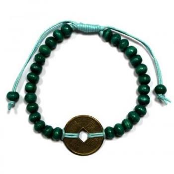 Pulsera Feng Shui de la Fortuna - Talisman de Buena Suerte en Madera y Moneda - Energía Positiva y Felicidad