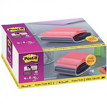 Post-it Super Sticky Z-Notes Amarillos 76 x 76 mm - Pack de 16 blocs con dispensador gratuito