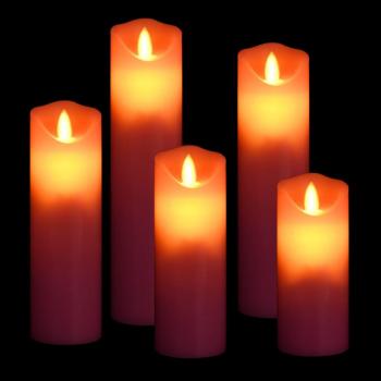 Velas LED Eléctricas con Mando a Distancia 5 pzas Color Verde, Rosa y más, Luz Blanca Cálida