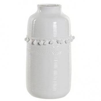 Jarrón DKD Home Decor Blanco Gres Pompón 12 x 12 x 24 cm
