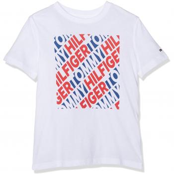 Tommy Hilfiger Fashion Bold Block Print tee S/s, Camiseta para Niños, Blanco