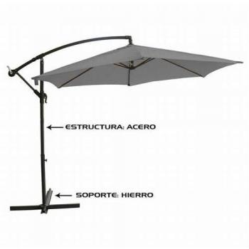 Sombrilla de jardín excéntrica gris de 3 metros con tubo de acero de 48 mm