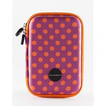 Funda Universal Rocío Peralta Morada con Lunares Naranjas para HDD, Powerbank y Accesorios Tecnológicos