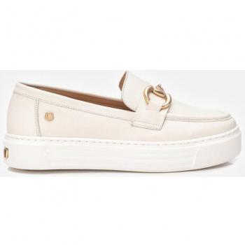 Mocasines de mujer de piel en color blanco roto
