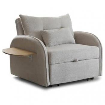 Sofá Cama Multifuncional Thor con 3 Posiciones, Bandeja Lateral Plegable y Tapizado Suave en Color Beige