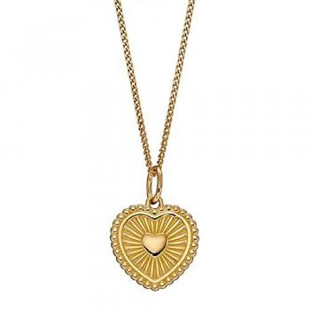 Beginnings Yellow Gold Plated Sunray Texture Heart Pendant Necklace - 925 Sterling Silver / Gold Plated, Length 41cm + 5cm, Designed for Women