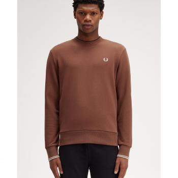 Men's Fred Perry Plain Crew Neck Sweatshirt - Brown - Size: Large