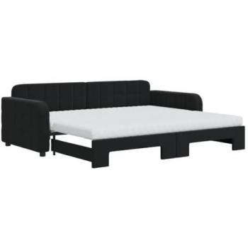 Sofá cama nido con colchón terciopelo negro 90x200 cm