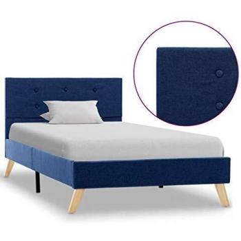 vidaXL Estructura Cama Tela Somier Mobiliario Decoración Hogar Casa Clásica Práctica Cómoda Moderna Robusta y Duradera Sin Colchón Azul 90x200cm