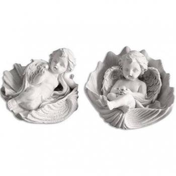 Juego de 2 ángeles que yacen en la perla de concha blanca + 9,5 cm x 12 cm
