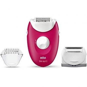 Braun Silk-épil 3 3-410 Depiladora Eléctrica Mujer para Una Depilación Duradera, Cabezal de Rasurado y Recorte, Sistema de 20 Pinzas, Luz Smartlight, Rodillos de Masaje, Blanca/Rosa