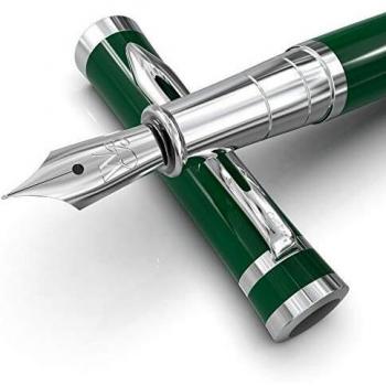 Wordsworth & Black Juego de pluma estilográfica, punta mediana, incluye 6 cartuchos de tinta y convertidor de recarga de tinta, estuche de regalo, bolígrafos de escritura suave [carreras verde]