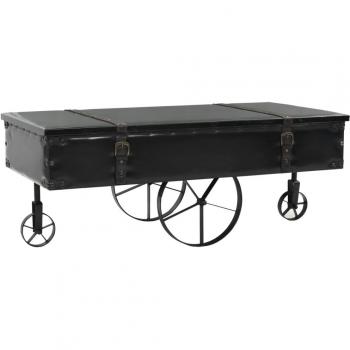 Mesa de centro con ruedas de madera de ingeniería en color negro, dimensiones 110x52x43 cm