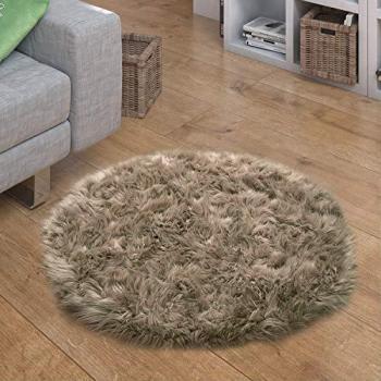 Alfombra Salón Mullida Diseño Piel Sintética Beige 60 cm Redonda con Cojines Corazón Diferentes Formas